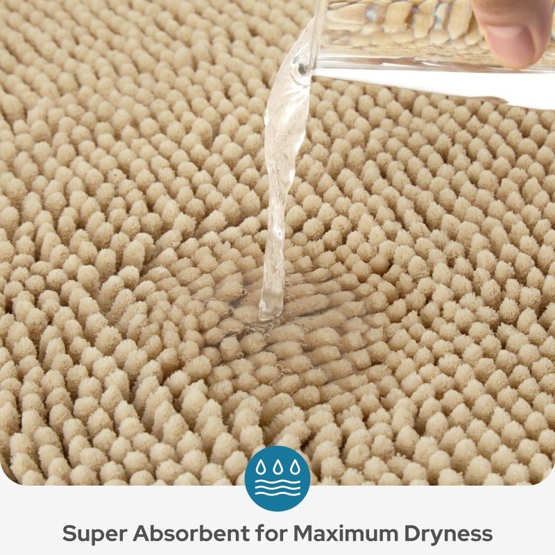 BYSURE Beige Bathroom Rugs Sets 3 Piece Non Slip Extra Absorbent Plush Chenille Soft Washable Bath Mats - Image 3